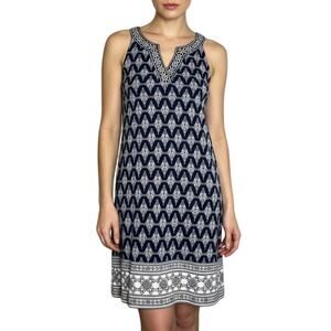 Magnolia Grace Blue Alhambra Embroidered Trim Knit Dress NWOT Small Petite